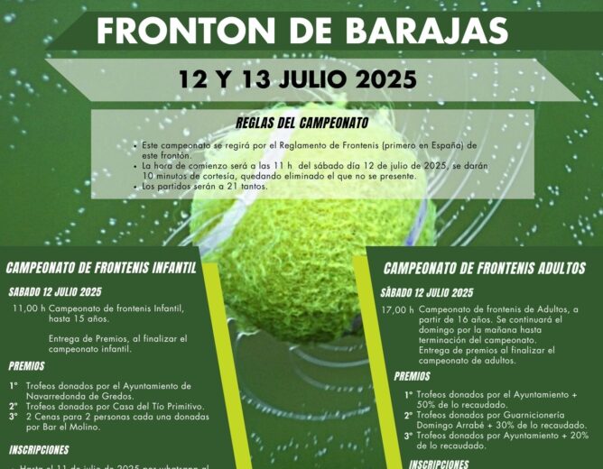 Campeonato de frontenis en Barajas 12 y 13 de julio de 2025