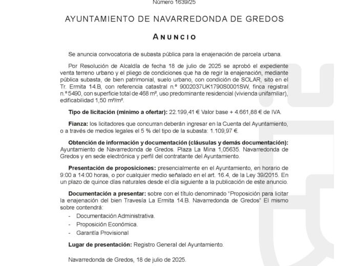 Venta terreno urbano en Navarredonda de Gredos